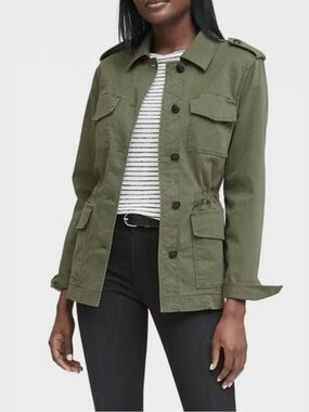 Banana Republic Olive Green Utility Jacket with Drawcord Waist